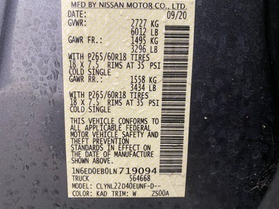 2020 Nissan Frontier Crew Cab 4x4 SV Auto