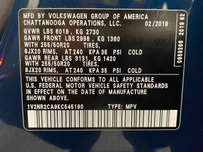 2019 Volkswagen Atlas 3.6L V6 SEL Premium 4MOTION
