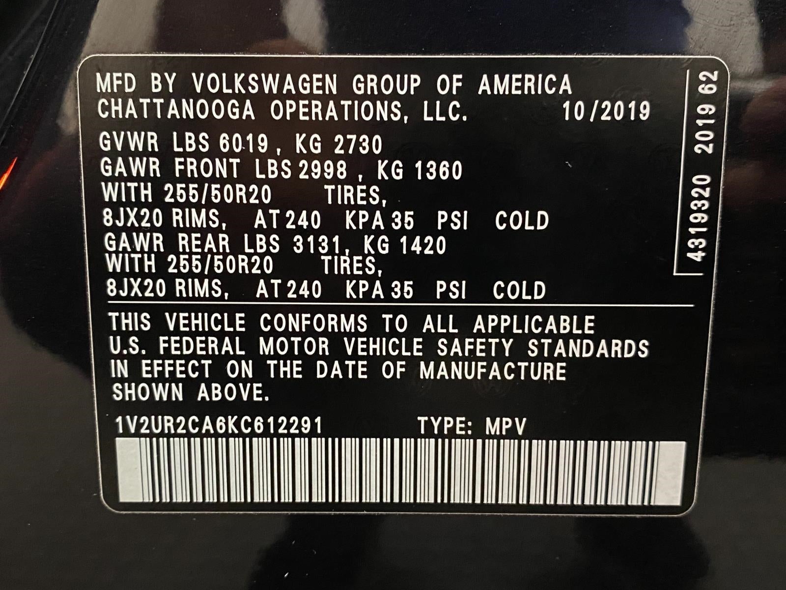 2019 Volkswagen Atlas 3.6L V6 SE w/Technology 4MOTION