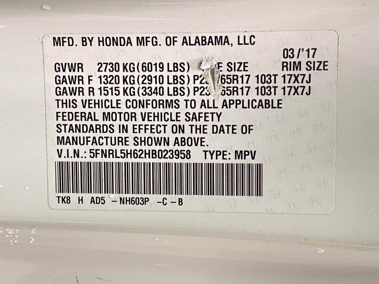 2017 Honda Odyssey EX-L Auto