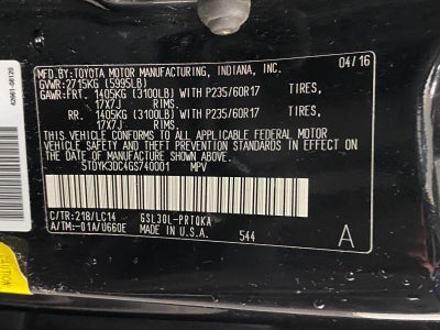 2016 Toyota SIENNA XLE 8-PASSENGER