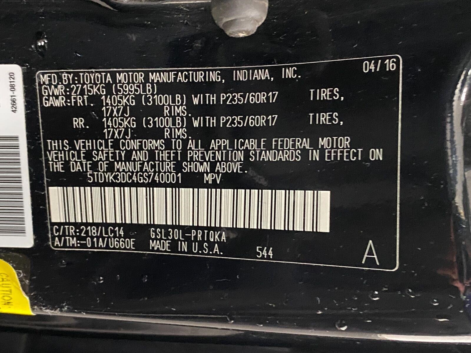 2016 Toyota SIENNA XLE 8-PASSENGER